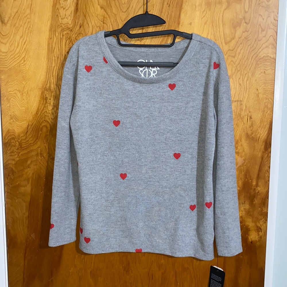 Chaser Scoop Neck Grey Heart Sweater